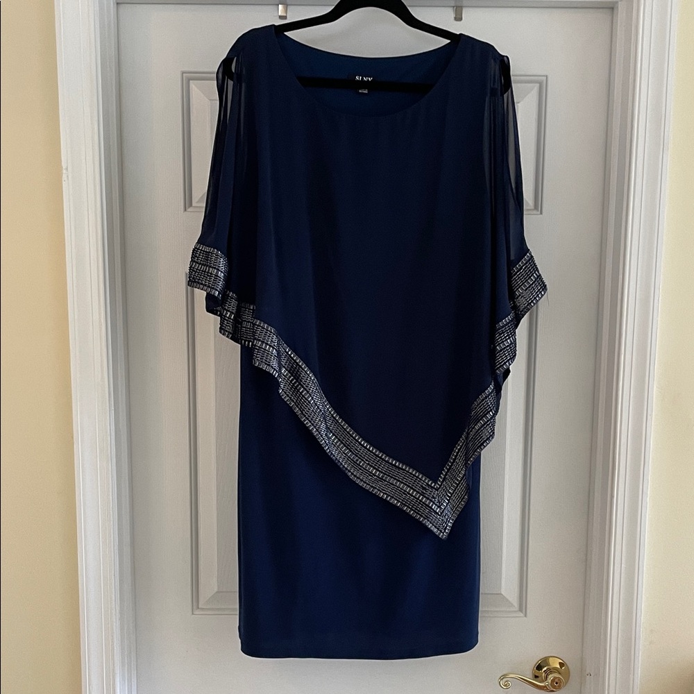 SLNY SL Fashions NY size 16 Navy Dress with Silver Detailing